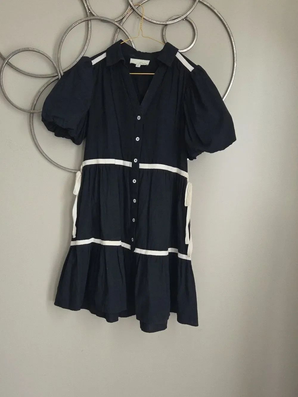 Pinch Black Tiered Dress with Cream Trim